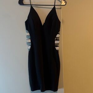 Windsor Elegant Black Mini Dress with Silver Accents